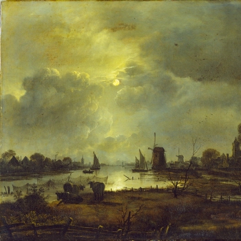 A River Scene by Moonlight