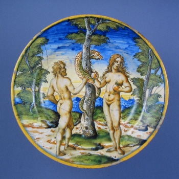 Eve giving the forbidden apple to Adam