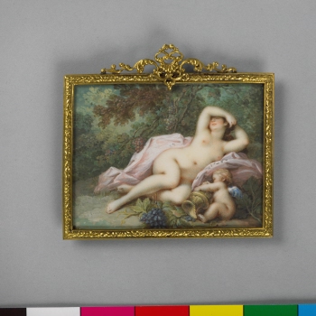 A sleeping Bacchante with Cupid